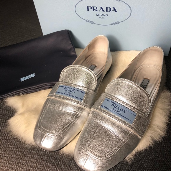 Prada Silver Loafers 37 - Picture 2 of 8